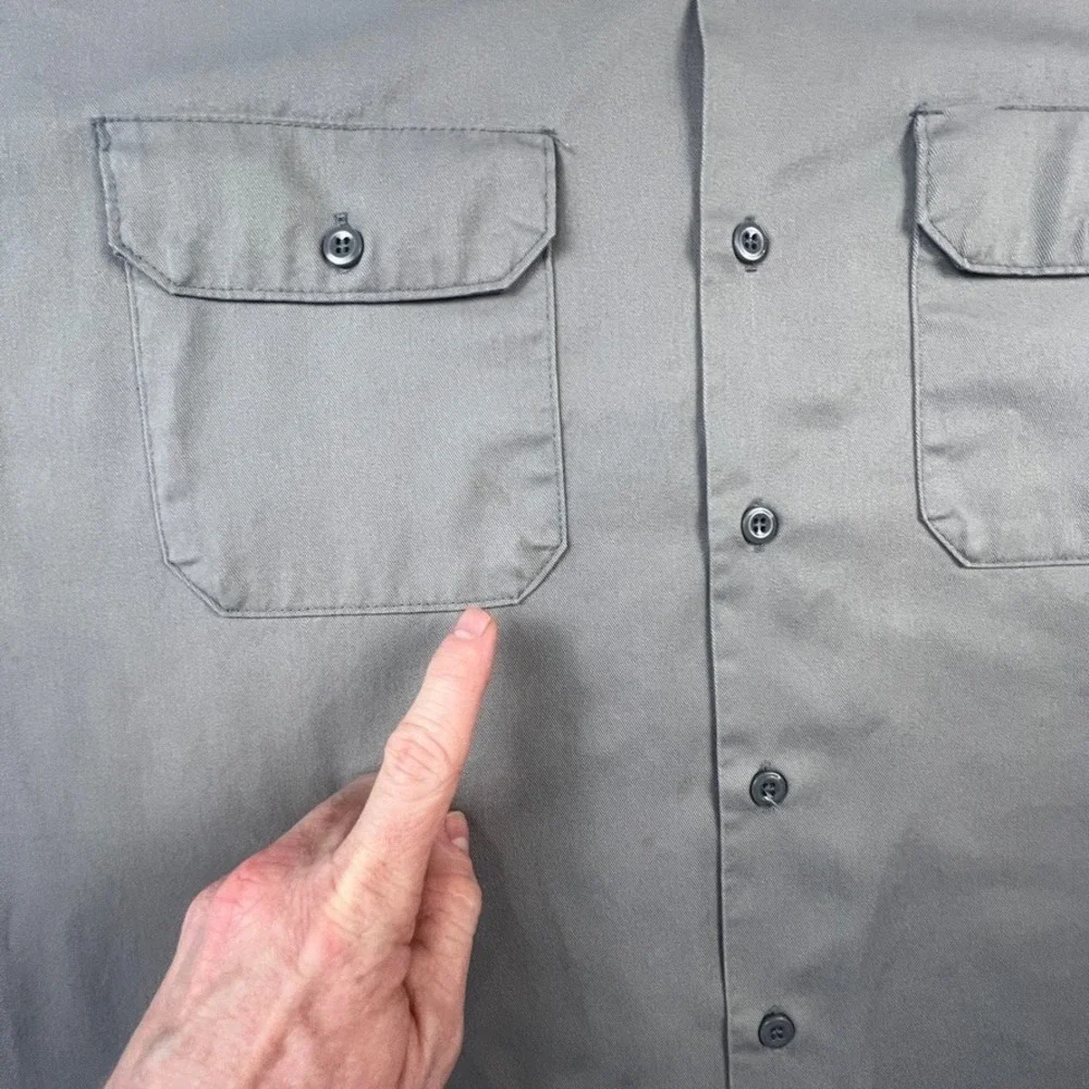 Dickies Work Shirt‎ Mens 2XL Long Sleeve Gray Twill Button Down Skater Workwear